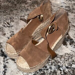 Marc Fisher Brown Suede Wedge Sandals